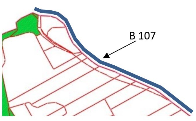 Karte mit Neuordnung der Flächen entland der B 107
