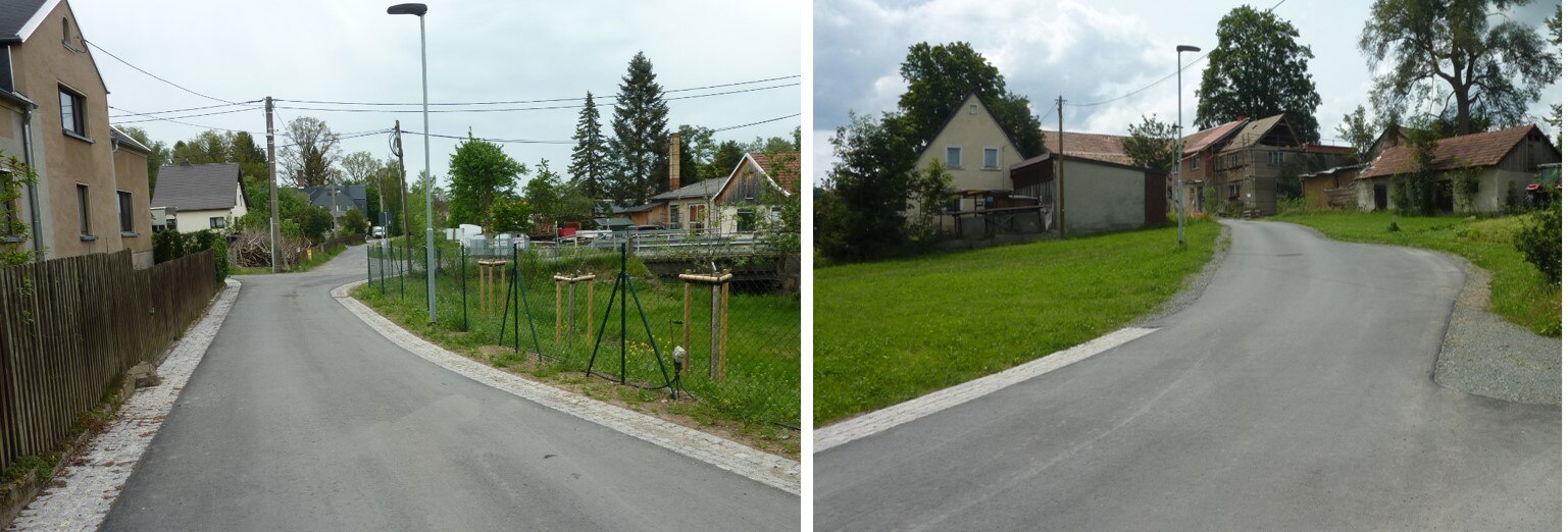 zwei Bilder mit Blick auf die neue Straße