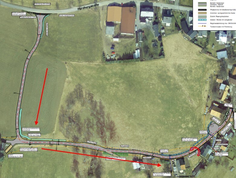 Karte mit eingezeichneter ursprünglichen Planung